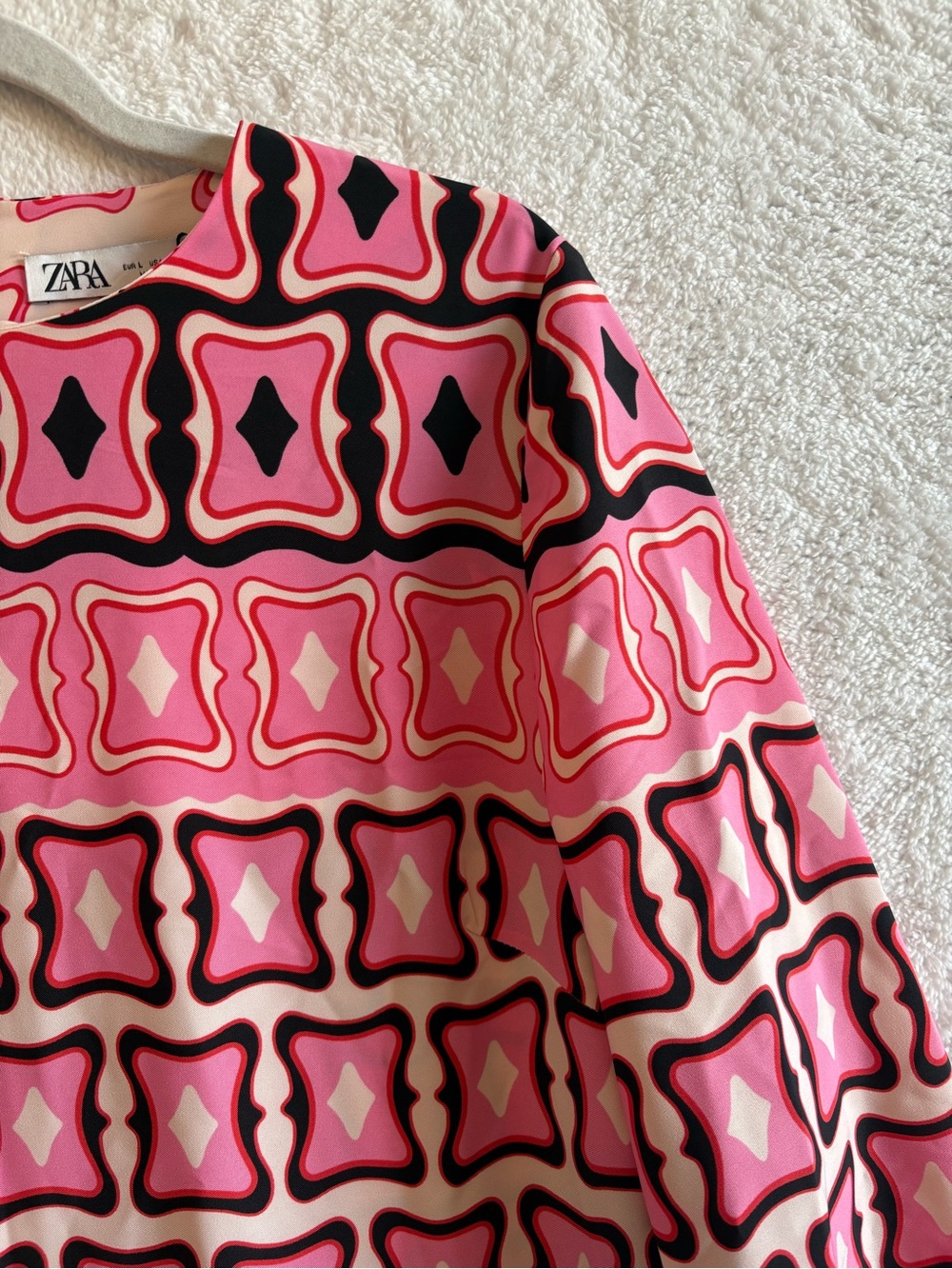 Zara Retro Geometric Print Tunic Midi Dress Pink Black Size Large NWT - Picture 2 of 10